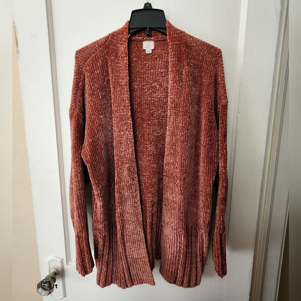 A New Day Women's Chenille Long Sleeve Open
Front Cardigan Coral Size Small